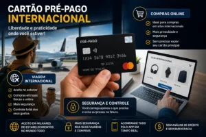 Cartão Pré-pago Vale a Pena? Descubra a Verdade 4 Cartões pré-pagos também são muito usados em viagens e compras internacionais. - Fonte: Imagem gerada por IA (DALL·E / ChatGPT)