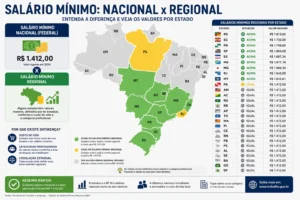 Salário Mínimo por Estado: Veja os Valores Regionais 2 O salário regional pode superar o piso nacional dependendo do estado e da categoria. - Fonte: Imagem gerada por IA (DALL·E / ChatGPT)