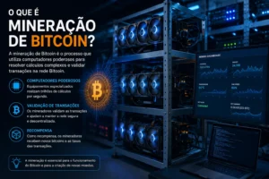 O Que É Mineração de Bitcoin? Guia Completo 1 A mineração é responsável por validar transações e proteger a rede Bitcoin. - Fonte: Imagem gerada por IA (DALL·E / ChatGPT)