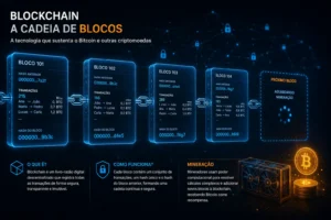 O Que É Mineração de Bitcoin? Guia Completo 2 Cada bloco minerado é adicionado permanentemente à blockchain. - Fonte: Imagem gerada por IA (DALL·E / ChatGPT)