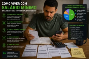 Como Viver com Salário Mínimo em 2026 Sem Passar Aperto 1 O planejamento financeiro é essencial para sobreviver com orçamento apertado. - Fonte: Imagem gerada por IA (DALL·E / ChatGPT)