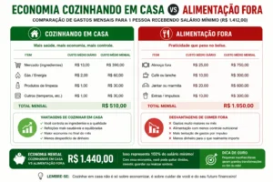 Como Viver com Salário Mínimo em 2026 Sem Passar Aperto 2 Pequenas mudanças de hábito geram grande impacto financeiro no final do mês. - Fonte: Imagem gerada por IA (DALL·E / ChatGPT)