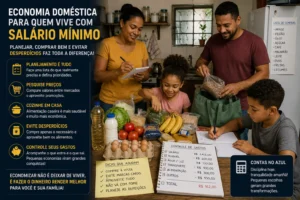 Como Viver com Salário Mínimo em 2026 Sem Passar Aperto 3 Organização doméstica ajuda a reduzir desperdícios e melhorar o orçamento. - Fonte: Imagem gerada por IA (DALL·E / ChatGPT)