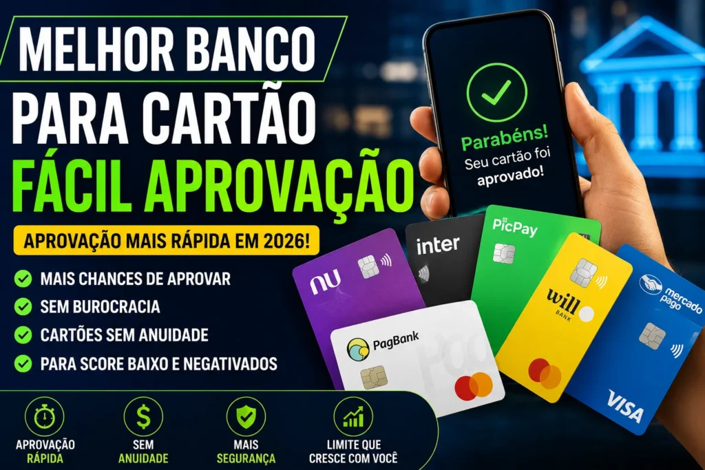 Melhor Banco para Cartão Fácil Aprovação em 2026 - Fonte: Imagem gerada por IA (DALL·E / ChatGPT)