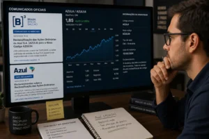 Azul4 Virou Azul54: Entenda o Que Mudou 3 Mudanças de ticker exigem leitura dos comunicados oficiais para evitar interpretações erradas. - Fonte: Imagem gerada por IA (DALL·E / ChatGPT)