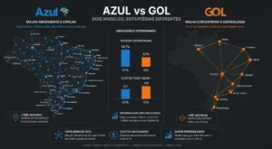 Azul4 ou Gol: O Guia Real Sobre Qual Ação Escolher Agora 1 Diferença estrutural de malhas: A capilaridade regional contra a eficiência dos eixos de alta densidade no mercado doméstico. - Fonte: Imagem gerada por IA (DALL·E / ChatGPT)