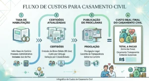 Quanto é para casar no cartório? Custos Reais 1 Detalhamento dos custos diretos e indiretos que compõem o valor real para casar no civil.