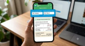 Simulador Mercado Pago: Calcule o Lucro Real de Suas Vendas 1 Tela de simulação interna do app, onde é preciso definir quem arcará com as taxas de parcelamento.