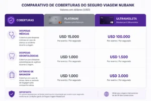 Seguro Viagem Nubank Vale a Pena? Como Emitir sem Erros 2 Comparativo de limites de indenização de acordo com a variante do seu cartão de crédito.