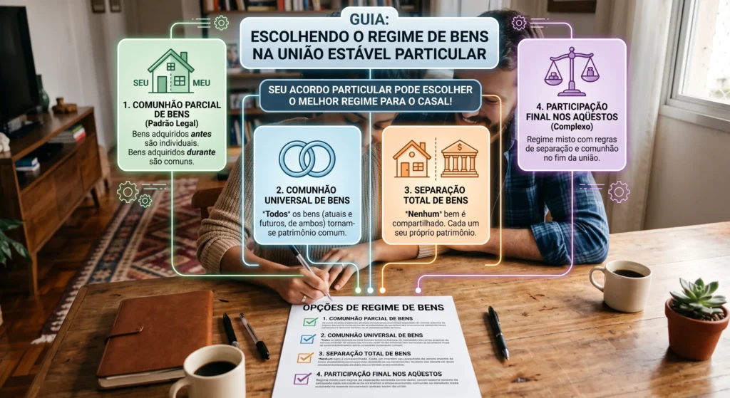 Declaração de União Estável Particular: Atualizado 2026 2 A definição do regime de bens na declaração de união estável particular é essencial para proteger o patrimônio do casal.